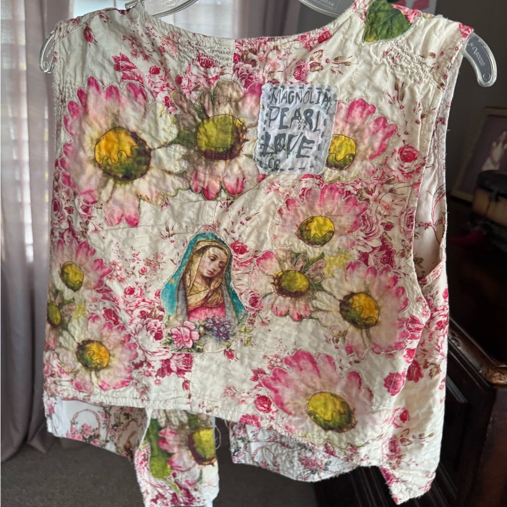 Magnolia Pearl Floral Vest with Pink and Yellow Accents